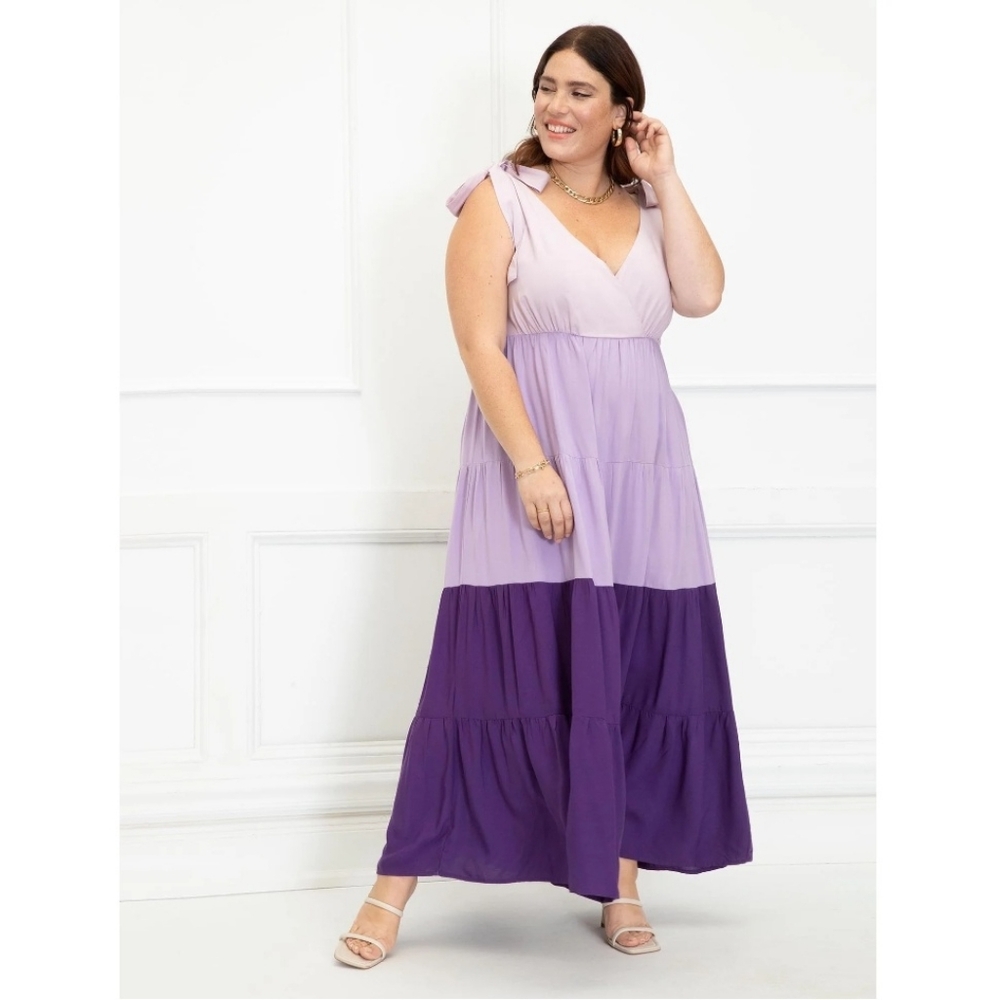 Eloquii Purple‎ Colorblock Tiered Sleeveless Maxi Dress